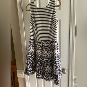 Taylor Navy and White Striped & Floral Mini Dress